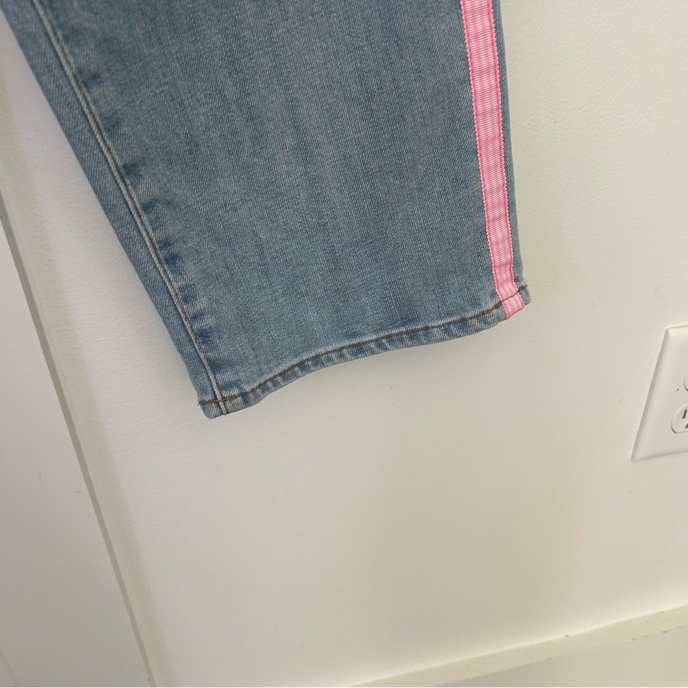 Talbots Modern Ankle Jeans Pink Ribbon Denim Colorful Embellished Size 16 - Picture 8 of 14